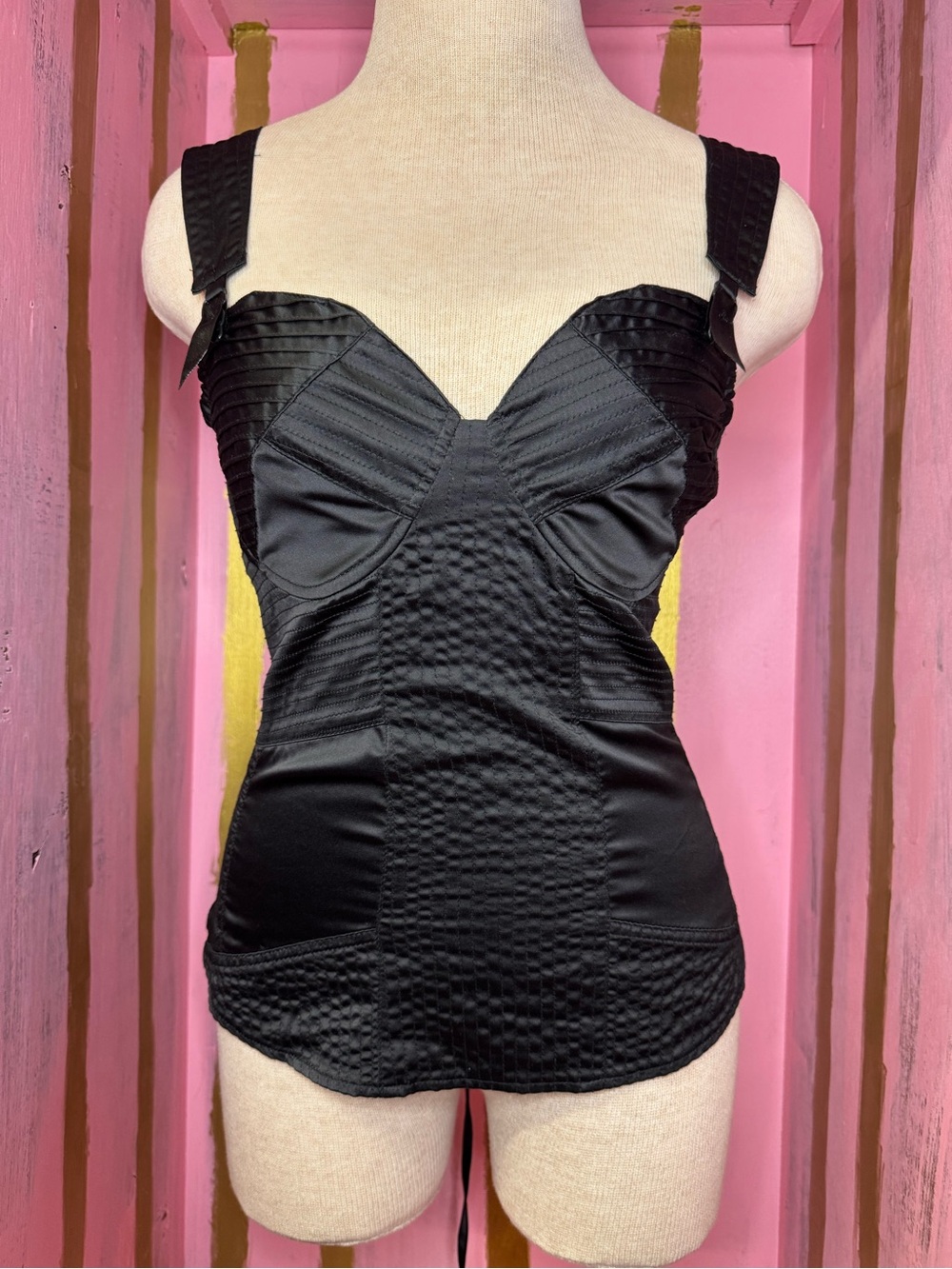 Y2K Black Satin Corset Style Club Top-No tags